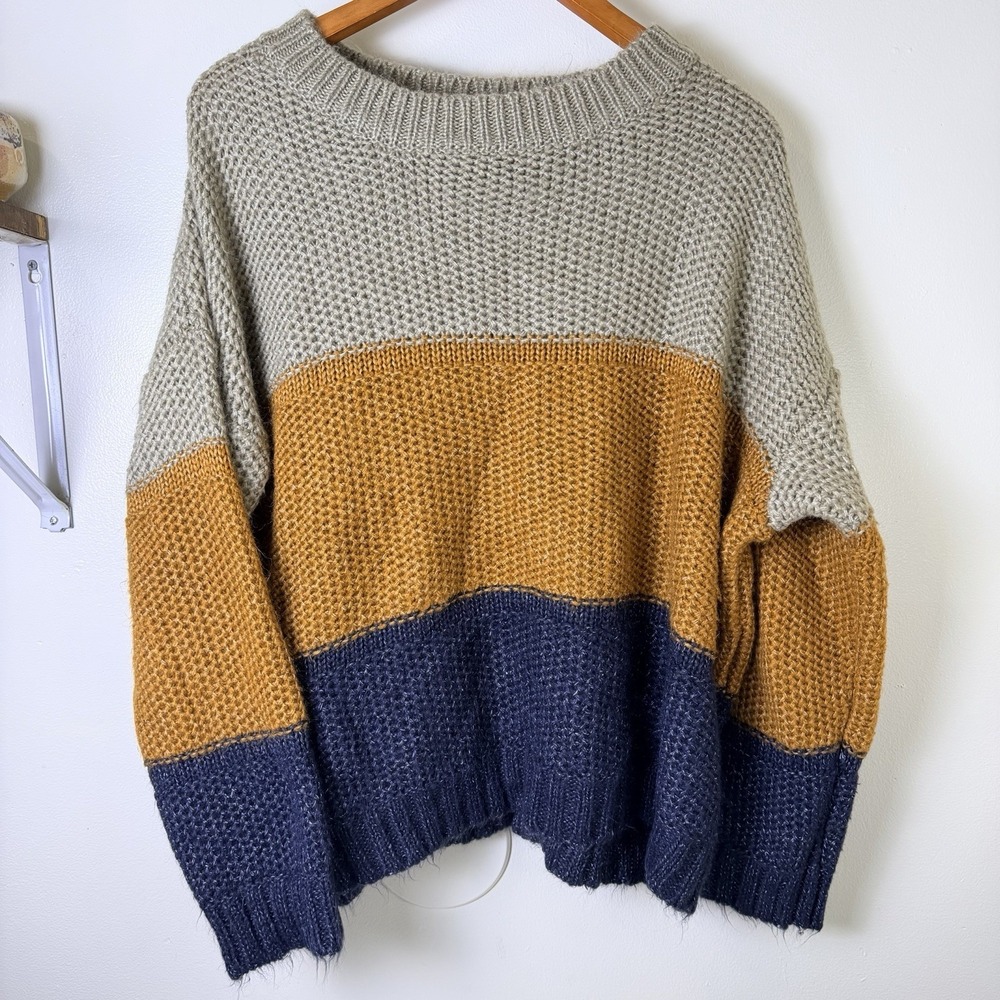 Sweet Lovely Multi Stripe Knit Pullover Sweater Womens Sz 2XL Cozy Slouchy